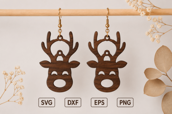 Reindeer Dangle Earrings Laser Cut File for Winter Amp