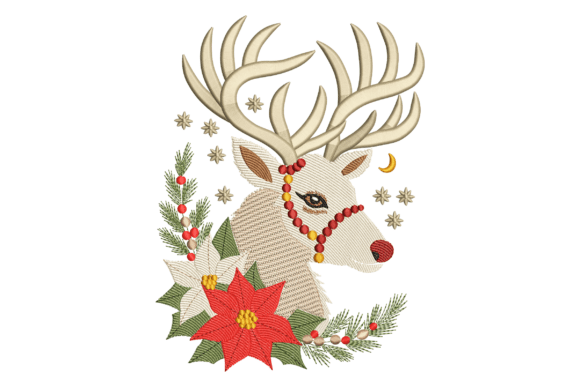 Reindeer Head with Poinsettia for Christmas Branding