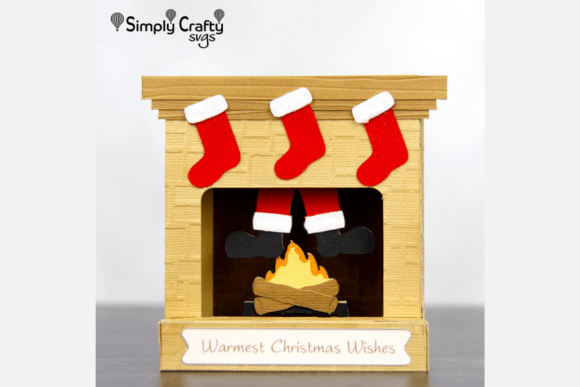 Santa in Fireplace Card SVG for Christmas