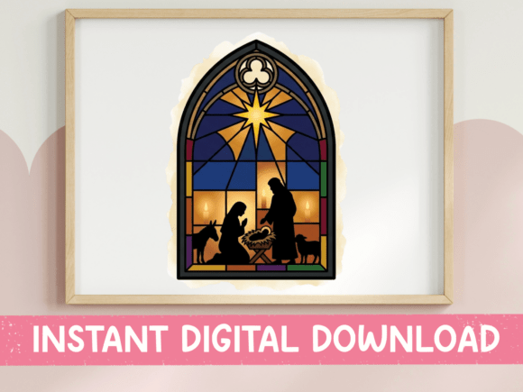 Stained Glass Nativity Scene Window for T-Shirt Designs