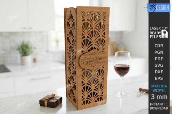 Wine Bottle Gift Box Laser Cut Design for Boxes